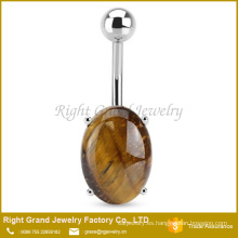 Ojos del tigre Semi preciosas piedra ombligo Oval anillo joyería del cuerpo